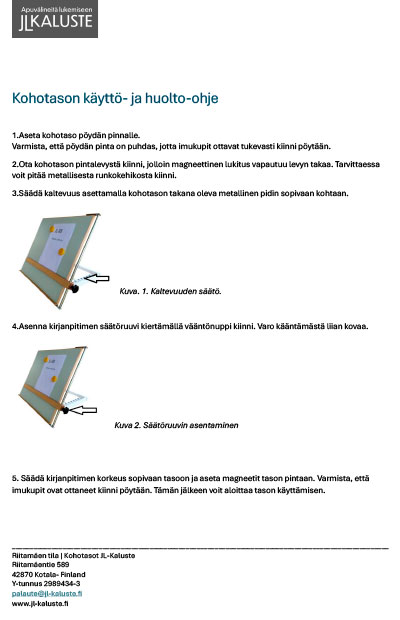 Käyttö- ja huolto-ohje - Kansi - JL-Kaluste